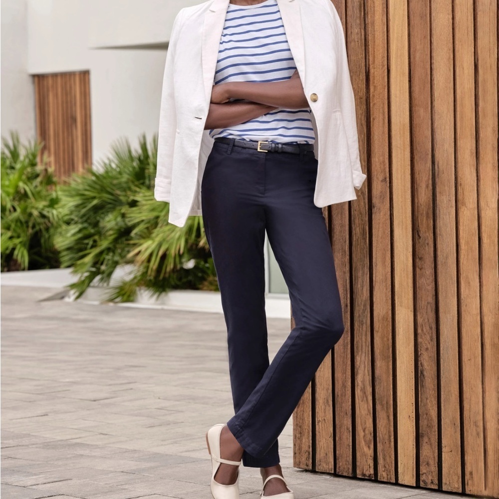 New w/ Tag Pure Collection Navy Cotton Stretch Crop Trouser Size 8/10